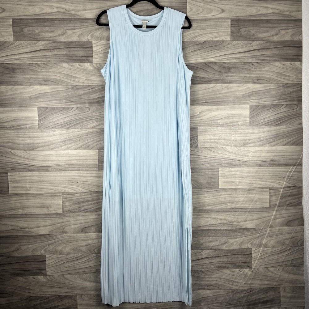 A New Day Maxi Dress Womens‎ Large Blue Ribbed Sleeveless Round Neck Lagenlook